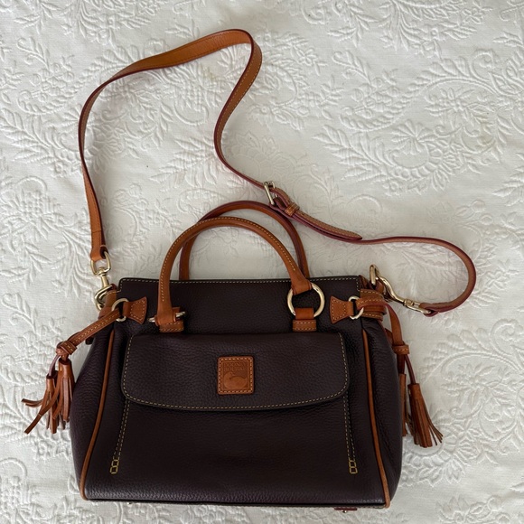 Dooney & Bourke Pebbled Leather Dark Brown / Maroon Satchel Gold Hardware - Picture 4 of 15